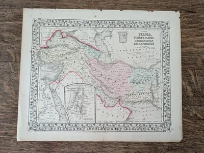 Original 1867 Persia Turkey in Asia Map by Mitchell Atlas Page Hand Colored - Image 1 of 4