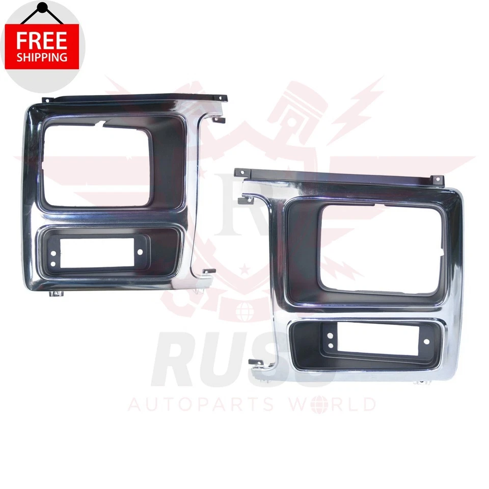 New Front Headlight Bezel Chrome/Black Left & Right Fits 1980-1986 Ford Bronco Foto 1 de 4