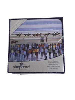 NIB PIMPERNEL Set of 6 Resin Cork Backed Irish Spirit 8170 HORSE RACES Coasters - Image 1 of 4