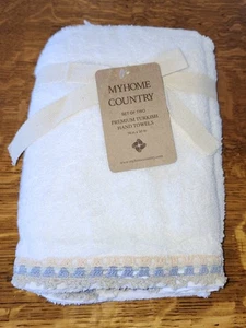 My Home Country Set Of 2 Premium Turkish Hand Towels With Crochet Detail NWT - Picture 1 of 13