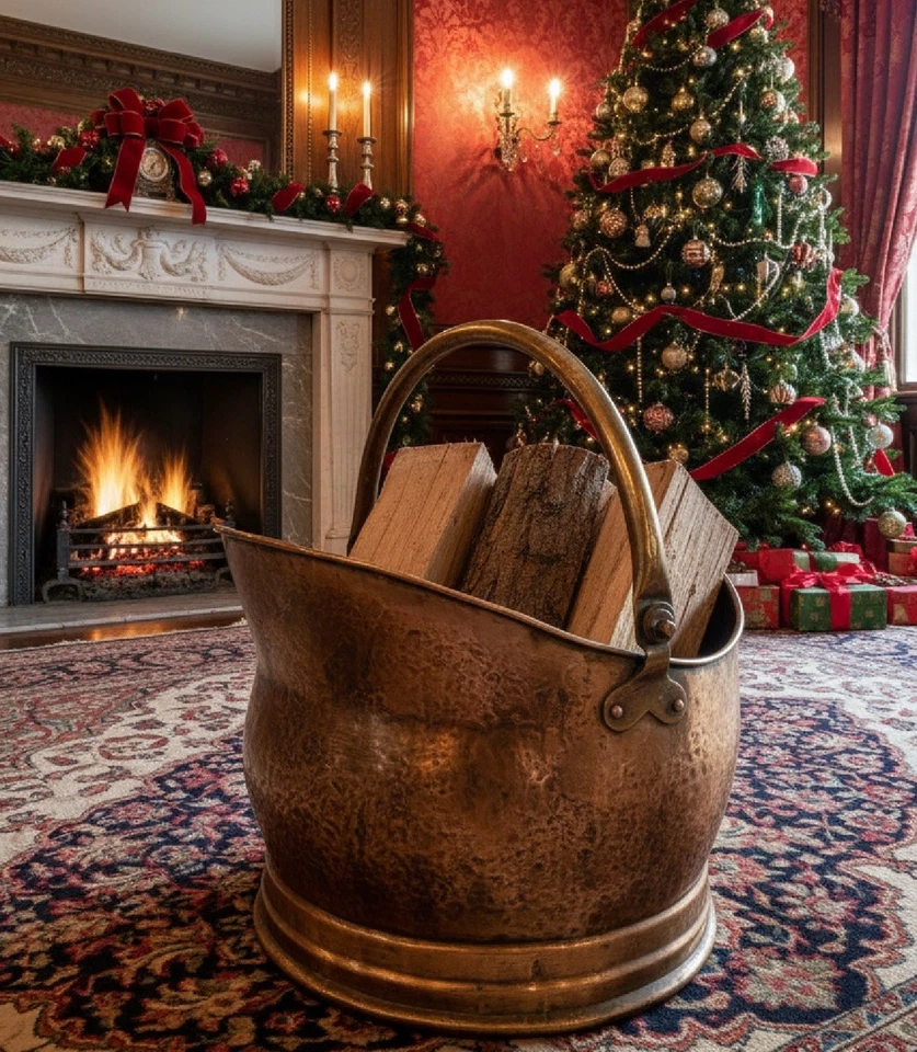 Медный угольный челнок в антикварном стиле АНГЛИЙСКИЙ камин ведро с ручкой 15 дюймов - Изображение 1 из 4