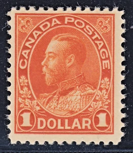 Canada $1 KGV Admiral WET PRINTING, Scott 122b, F-VF MVLH, catalogue - $280 - Picture 1 of 2