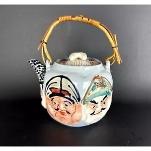 Antique Japanese Banko Ware Teapot, Lucky Gods faces, Meiji Period (1867-1911) t - Picture 1 of 13