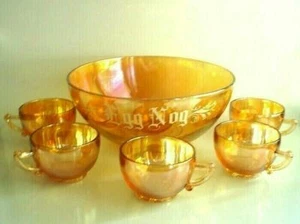 Jeannette Glass CAMELLIA 6 Pc Iridescent Egg Nog Set - Picture 1 of 4