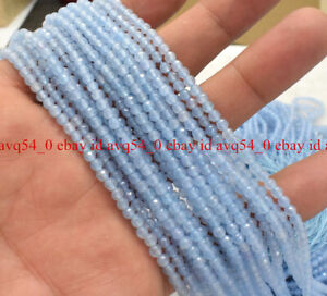 Wholesale 3MM Natural Blue Aquamarine Round Gemstone Loose Beads 15" Strand AAA+