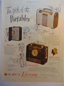 1948 AUSWAHL DER TRAGBAREN RADIOS RCA VICTOR Vintage Kunstdruck Anzeige - Bild 1 von 1