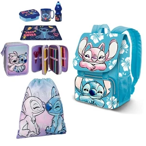 Stitch Y Angel Set 7- Piezas Mochila Extensible Caso Escuela Elemental Niña - Imagen 1 de 9