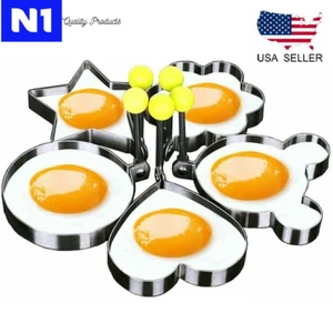 4Pcs Fried Egg Non Stick Stainless Steel Pancake Ring Mold Cooking Kitchen Tools - Picture 1 of 16