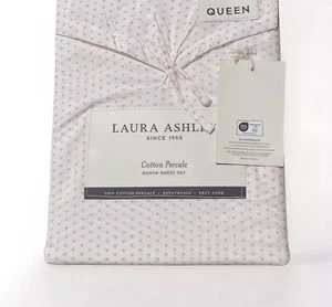 Laura Ashley Queen Sheet Set Valentines White Pink Hearts 4pc Cottage Farmhouse - Picture 1 of 8
