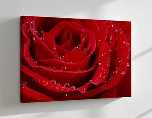 Arte de pared con impresión en lienzo de flor de rosa roja, elegante colgante floral para decoración del hogar - Imagen 1 de 12