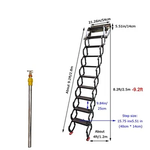 8.2-9.8ft Folding Loft Ladder Chocolate Wall Mounted Retractable Extension Stair - Picture 1 of 23