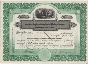 Montana-Bingham Consolidated Mining Co. Stock Certificate Utah - Picture 1 of 1
