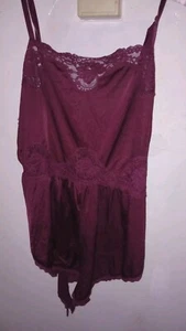Vintage Teddy Cami Body von Blush selten weinrot Spitze Nylon Strampler LG Blouson USA - Bild 1 von 5