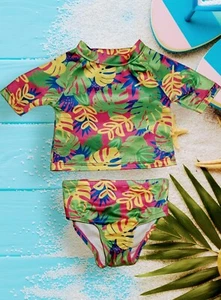 LILY & DAN 2 Piece Swimsuit RASH GUARD Shirt Bottoms Short Sleeve Girls 18 Month - Picture 1 of 9