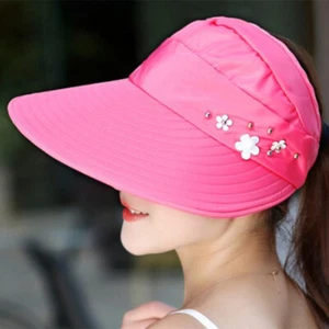 Chapeaux d'été pour femmes pliables chapeau de soleil Visor de fleur de perle-mx - Photo 1/20
