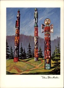 Alaska Totem Poles Art AK Postcard - Picture 1 of 2