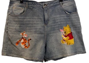 Disney Embroidered Winnie The Pooh Jean Shorts Women’s Plus Sz 24 Tigger Piglet - Picture 1 of 16