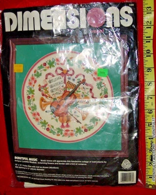 Dimensions Crewel Embroidery Beautiful Music Violin Trumpet Started - New - Image 1 of 4