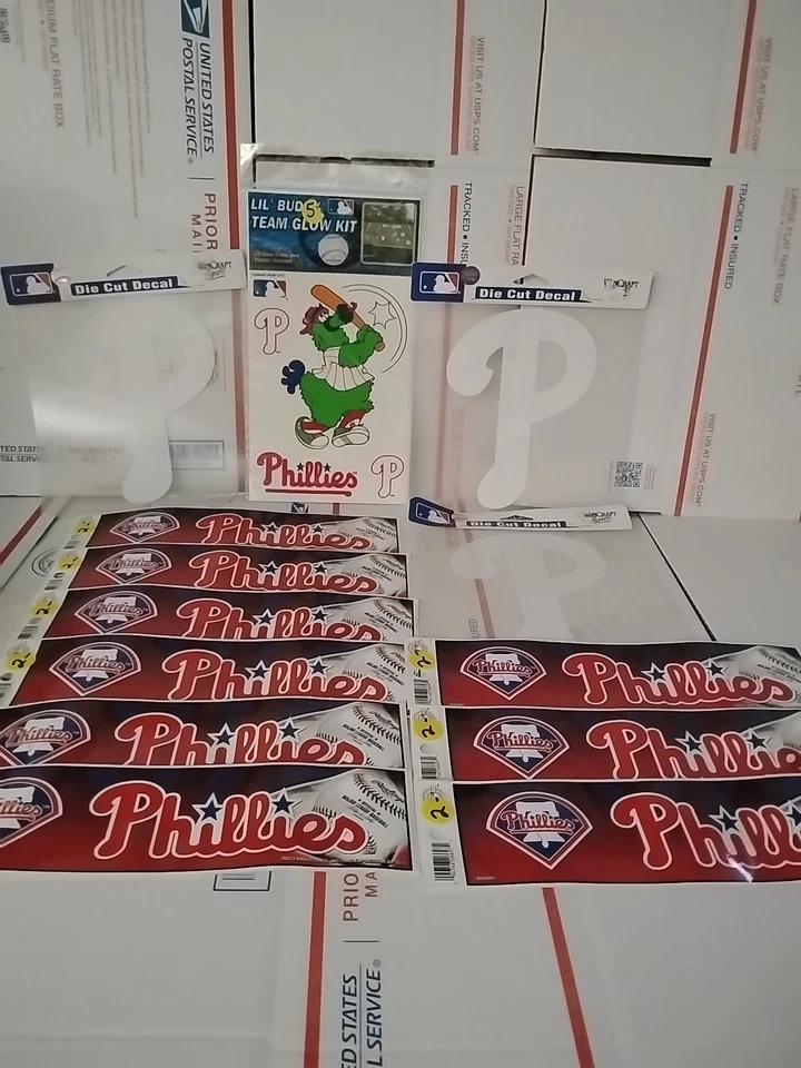 Lot Of 13 Philadelphia Phillies Logo - Die Cut Vinyl Sticker/Decals MLB T6#3 - Image 1 of 4