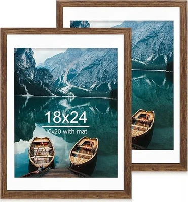 18x24 Frame Set of 2, Rustic Wood Style - w/matt 16x20 - New - Image 1 of 4