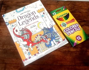 Dragon Legends Adult Coloring Book w/12 pk Colored Pencils - Imagen 1 de 3