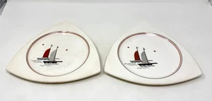 2 ART DECO Triangular V. Schrekengost Tricorne By Salem SAILBOAT Lunch Plates 2 - Picture 1 of 6