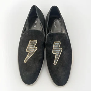 MOCASSINI SLIP ON ALDO UOMO IN CAMOSCIO NERO FULMINE BLING TAGLIA 9 - Foto 1 di 9