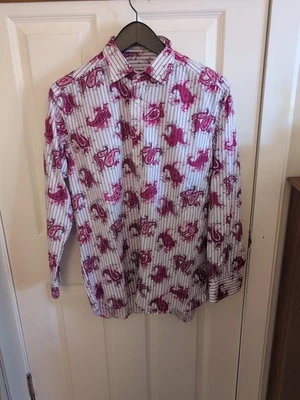 Etro Milano Pink Paisley Print Mens Button Down Long Sleeve Shirt  Size 42 - Image 1 of 4