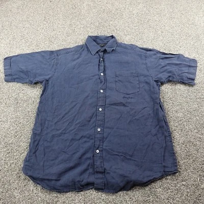 Camisa Sean John Para Hombres 2XL Azul Abotonada Manga Corta Lino Informal Playa Verano Foto 1 de 4