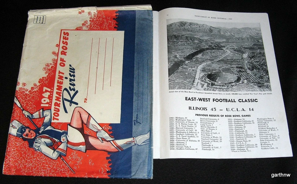 ROSE BOWL 1947 TORNEO PROGRAMA PICTÓRICO UCLA vs ILLINOIS + SOBRE Foto 1 de 1