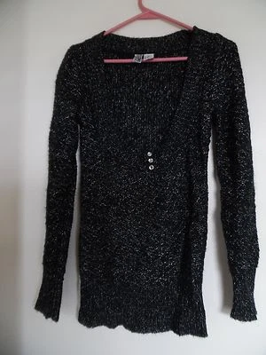 BKE HECKLE Negro/Metálico Cuello Redondo Semi Transparente Jersey Suéter Talla M Foto 1 de 3