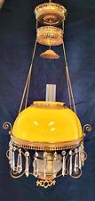 Antique M.B. Co Grand Hanging Oil Lamp Chandelier  14" Cased Yellow Glass Shade