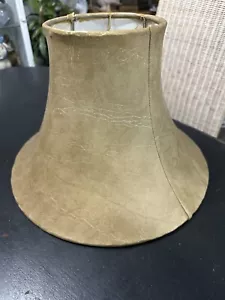 Pantalla Lámpara Beige Marrón Tela Acabado Cuero Forma Campana 9" - Imagen 1 de 6