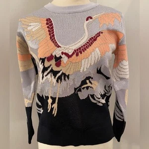 Boutique Wool Blend crane sweater Metallic Threading Size S - Picture 1 of 8