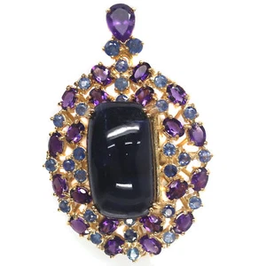 Naturale 16 X 29 MM Zaffiro Blu & Ametista Viola Spilla 925 Argento Sterling - Foto 1 di 6