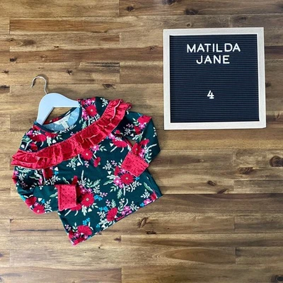 Matilda Jane Choose Your Own Path Most Wonderful Time Knit Green Red Floral Top  - Image 1 of 4