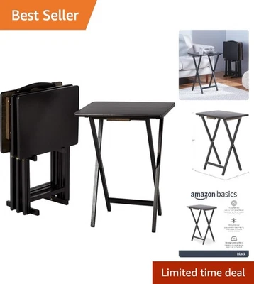 Elegante Juego de 4 Mesas Bandeja Plegable Negras con Estante de Almacenamiento - 15" x 19" x 26" Foto 1 de 4