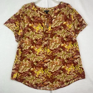 Torrid Rayon Blouse, Boho Peasant Orange Floral, Tie Neck, Short Sleeve, size 1 - Picture 1 of 11