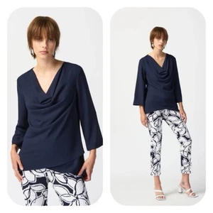 Joseph Ribkoff Midnight Blue Cowl Neck Flared Top Size 8 NWT - Picture 1 of 10