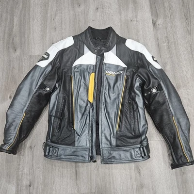 Chaqueta de montar Can-Am de cuero multicolor negra para hombre mediana rara BRP Foto 1 de 4