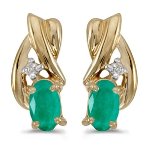 LXR 14k Gelbgold Oval Smaragd und Diamant Ohrringe 0.32 ct - Bild 1 von 3