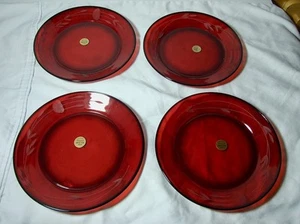 4 NEW Princess House Heritage Ruby Red 8" Floral Cut-to-Clear Etched Plates - Picture 1 of 3