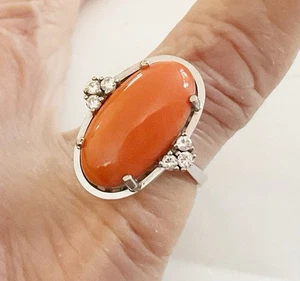 Estate 18k Coral And Diamond Ring - Picture 1 of 5