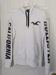 Hollister California Graphic Hoodie Sweatshirt Mens Small White Pullover Pockets - Picture 1 of 10