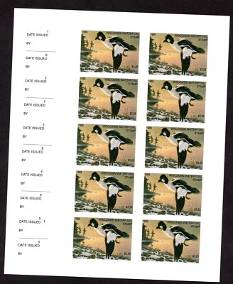 US 1989 DUCK HUNTING STAMPS OF WISCONSIN IMPERF PROOF SHEET OF 10 NEVER HINGED - Image 1 of 2
