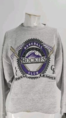 Logo 7 Men's Sweater Large Vintage Gray Cotton Colorado Rockies 1991 Graphic - Image 1 of 4
