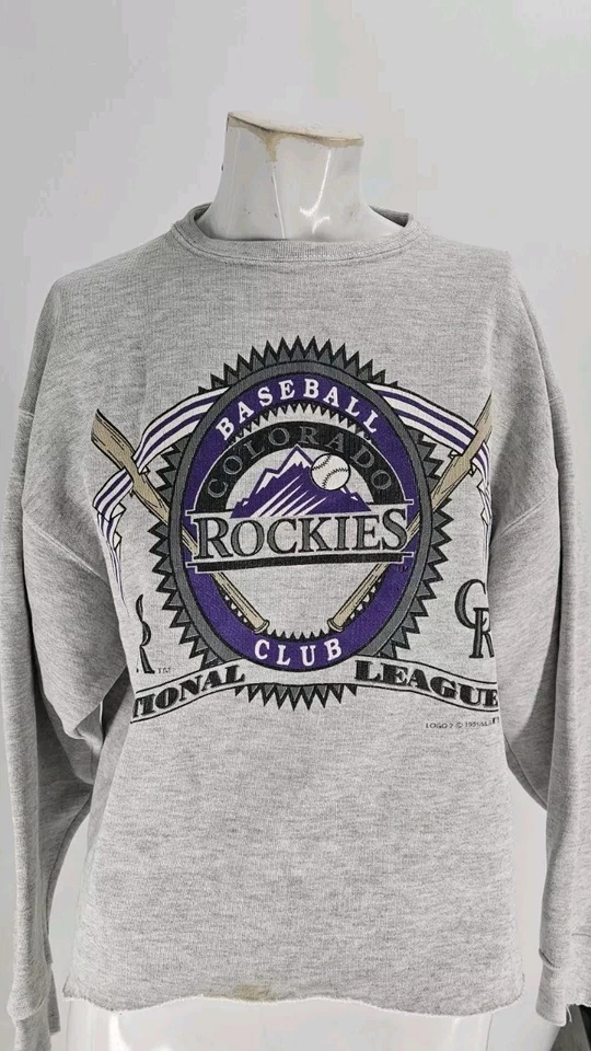 Logo 7 Men's Sweater Large Vintage Gray Cotton Colorado Rockies 1991 Graphic - Image 1 of 4
