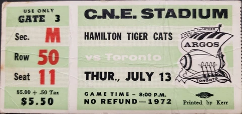 1972 C.N.E. Stadium Hamilton Tiger Cats vs Toronto Argonauts CFL Football Cover
