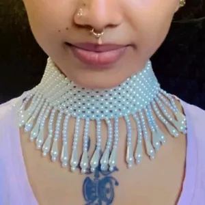 White Faux Pearl Multi Strand Layered Beaded Bib Chunky Choker Necklace Jewelry - Picture 1 of 8