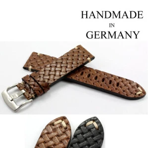 22mm 24mm Vintage Look WATCH BAND made Germany Braided Embossing Genuine Leather - Picture 1 of 11